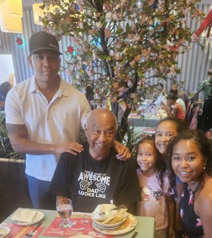 Out to dinner — Gabe in the middle