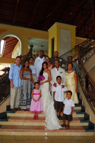 The family on the stairs, wedding day